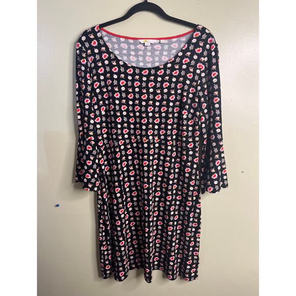 Boden Miriam Jersey Tunic Dress, black floral pattern,bell sleeves, size 14 long - Picture 2 of 11